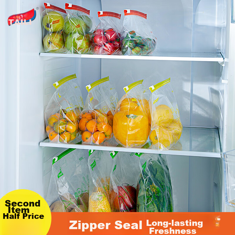 Taili Food Storage Bags, Zipper Bags, Thick PE Food Bags with Sliding Locks, Med...