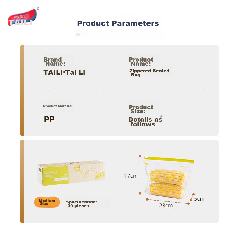 Taili Food Storage Bags, Zipper Bags, Thick PE Food Bags with Sliding Locks, Med...