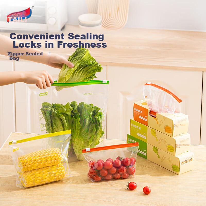 Taili Food Storage Bags, Zipper Bags, Thick PE Food Bags with Sliding Locks, Med...