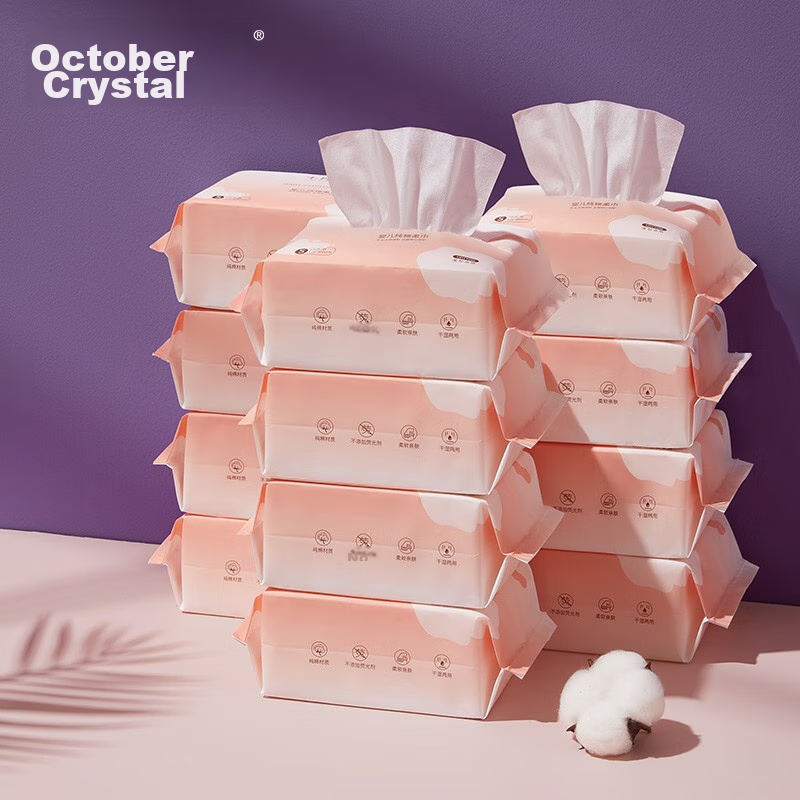 October Crystal Baby Soft Cotton Wipes, Dual-Use for Dry And Wet, Pure Cotton Pa...
