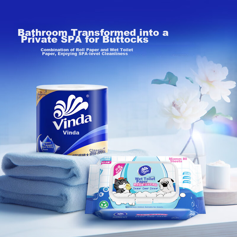 Vinda Core Roll Toilet Paper, Blue Classic 4-Ply 200g*10 Rolls, Thick And Strong...