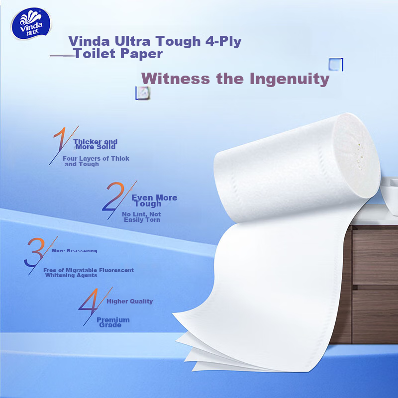 Vinda Coreless Toilet Paper, Extra Strong 4-Ply 140g*12 Rolls, Thicker Upgrade,...