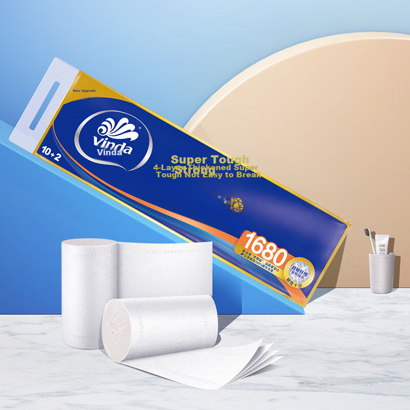 Vinda Coreless Toilet Paper, Extra Strong 4-Ply 140g*12 Rolls, Thicker Upgrade,...