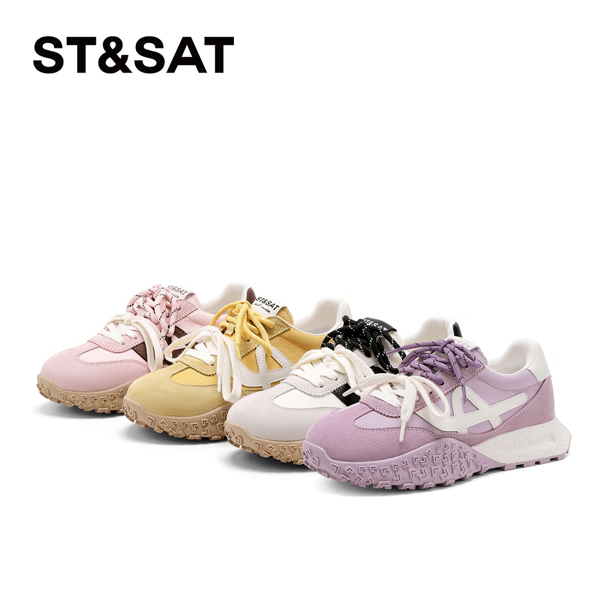 ST&SAT Women's Shoes Agan Shoes 2025 Spring New Thick-soled Versatile Casual Spo...