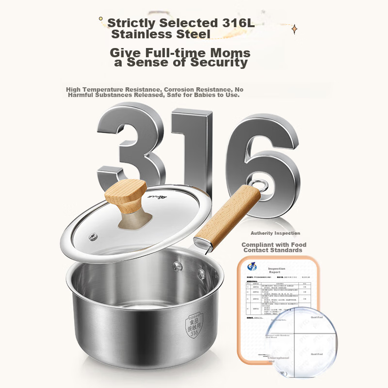 BEAREWAN Milk Pot, 316L Stainless Steel Baby Food Pot, Small Milk Pot, Thickened...