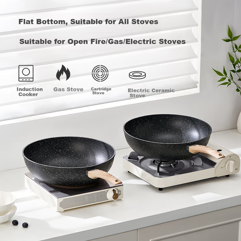 Jingzao Wok, Deep Maifan Stone Color Non-Stick Pan, Multi-Purpose Cooking Pan fo...