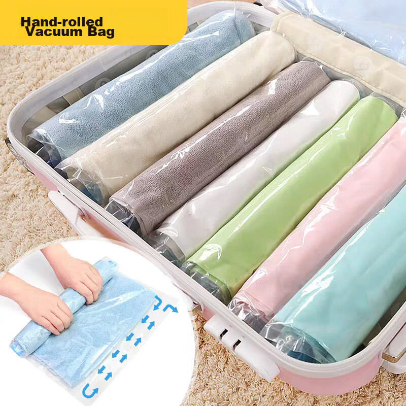 Xinqin Hand-Rolled Vacuum Travel Compression Bags, No Pumping Required, Waterpro...