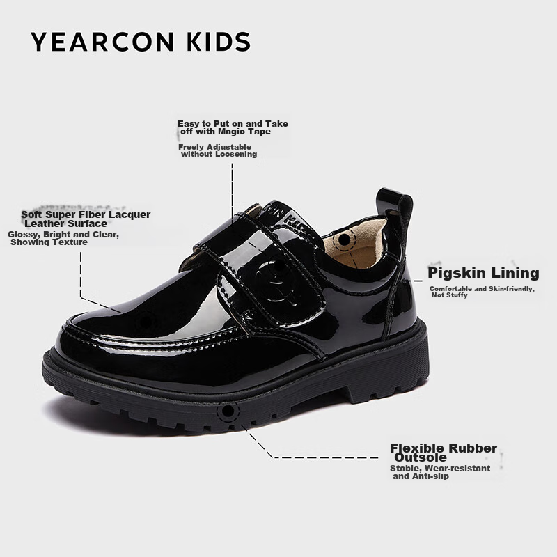 Yierkang Children's Leather Shoes for Boys, Autumn Black Performance Shoes, Shin...