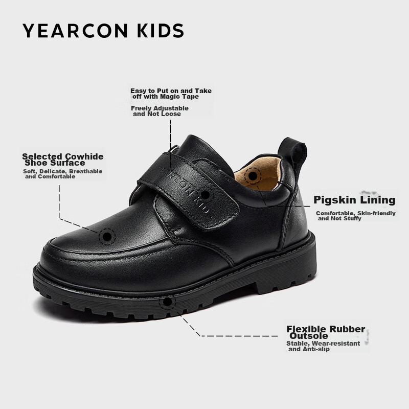 Yierkang Boys' Leather Shoes, Black Children's Leather Shoes, Summer Top-Grain C...