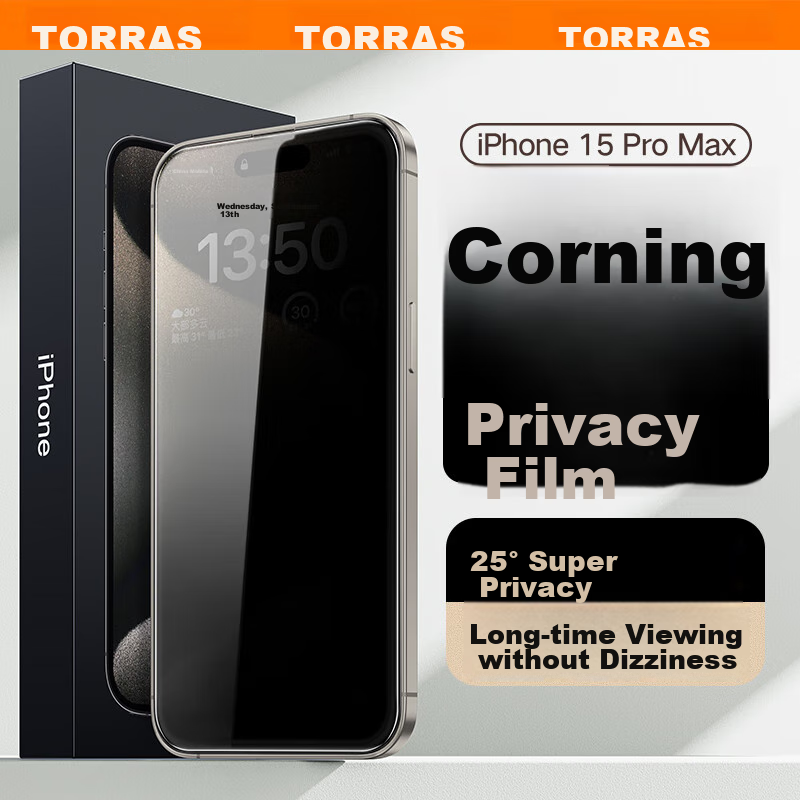TORRAS [Corning Glass] Tempered Glass Screen Protector for Apple 15 Pro Max, IPh...