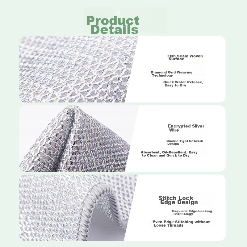 One Set of 3-Layer Thickened Large Steel Wire Cleaning Cloths, Non-Stick Oil, Ki...