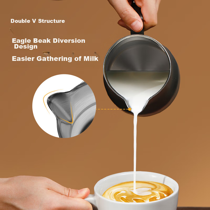 Jingzao, Pointed Mouth Slanted Spout Latte Art Cup, 304 Stainless Steel Thickene...