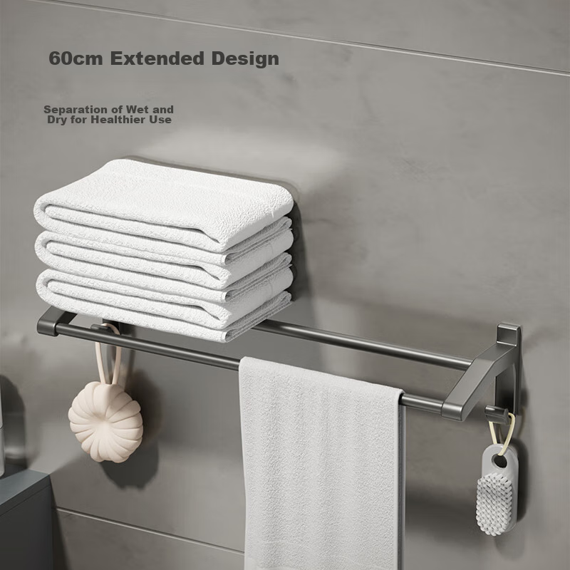 Jingzao Anti-Gravity No-Drill Double-Rod Towel Rack, Space Aluminum Thickened Ho...