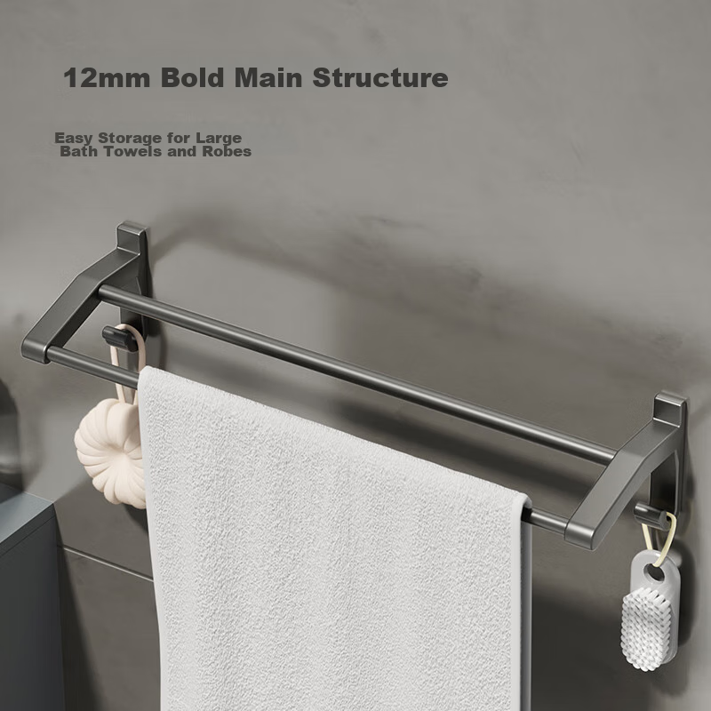 Jingzao Anti-Gravity No-Drill Double-Rod Towel Rack, Space Aluminum Thickened Ho...