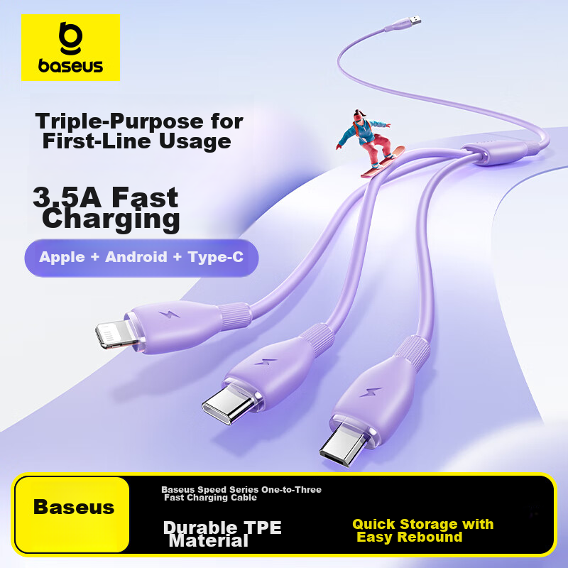 Baseus 3-In Charging Cable, 3.5A Data Cable, Multi-Function Apple 16/15 Type-C A...