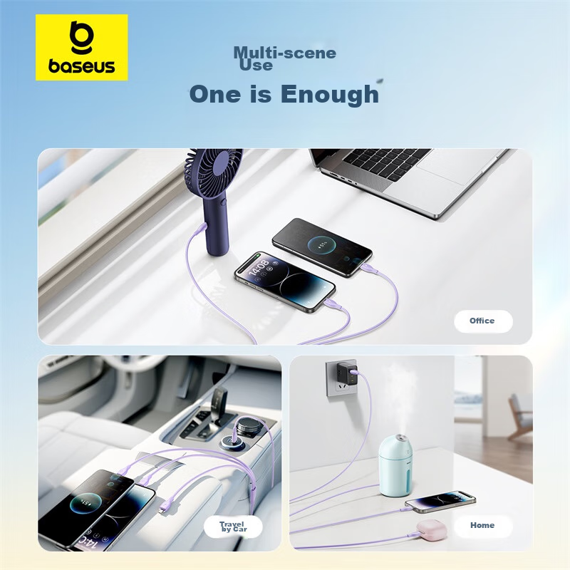 Baseus 3-In Charging Cable, 3.5A Data Cable, Multi-Function Apple 16/15 Type-C A...