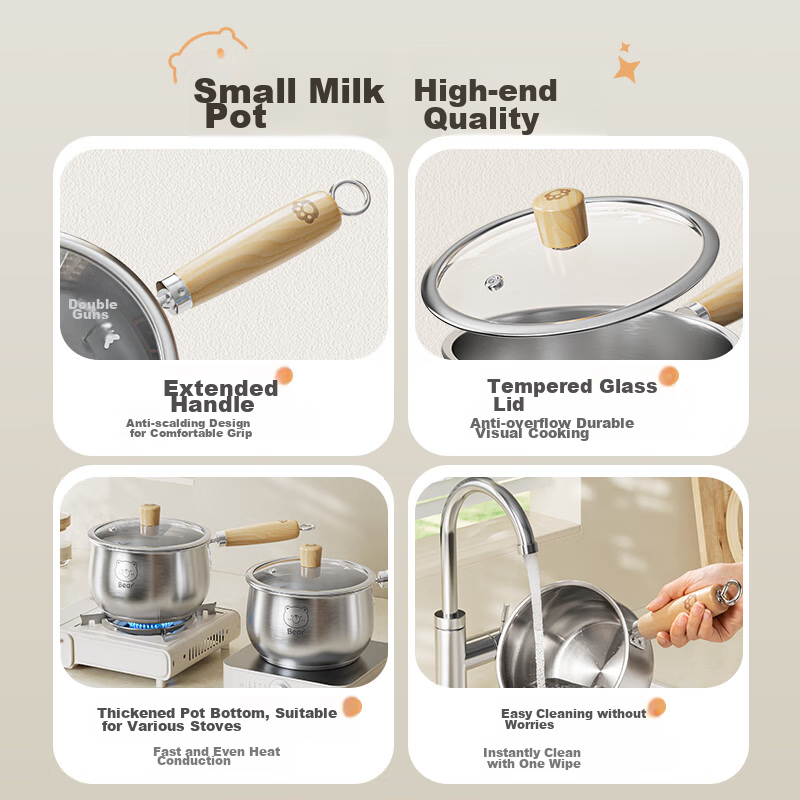 Suncha 316L Stainless Steel Small Milk Pot, Baby Food Pot, Soup Pot, Noodle Pot,...