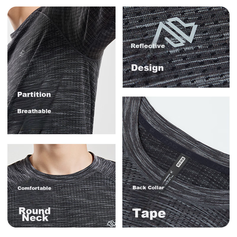 Jingzao Seamless Anti-Chafing Sports T-Shirt for Men, Quick-Dry Breathable Runni...