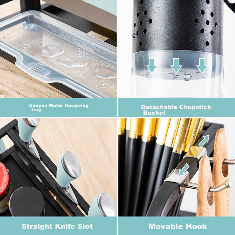 Maxcook Kitchen Storage Rack, Black Stainless Steel Two-Tier Knife Holder, Spice...