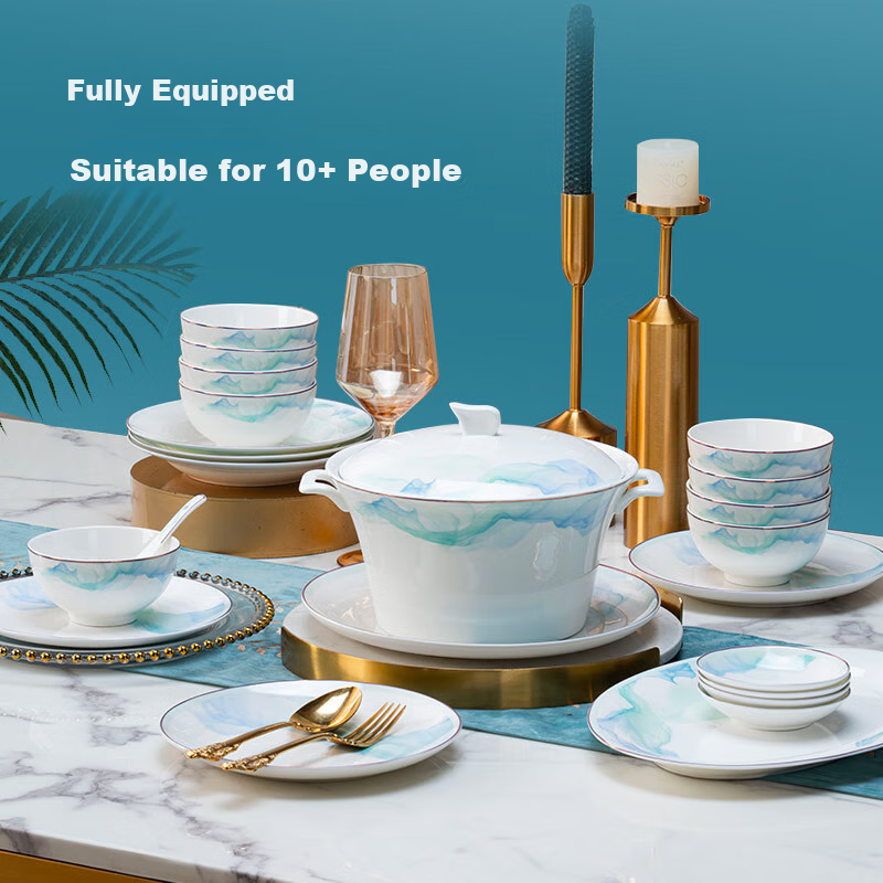Jingzao, Complete Set of Bowls, Plates And Tableware, Housewarming Porcelain Din...