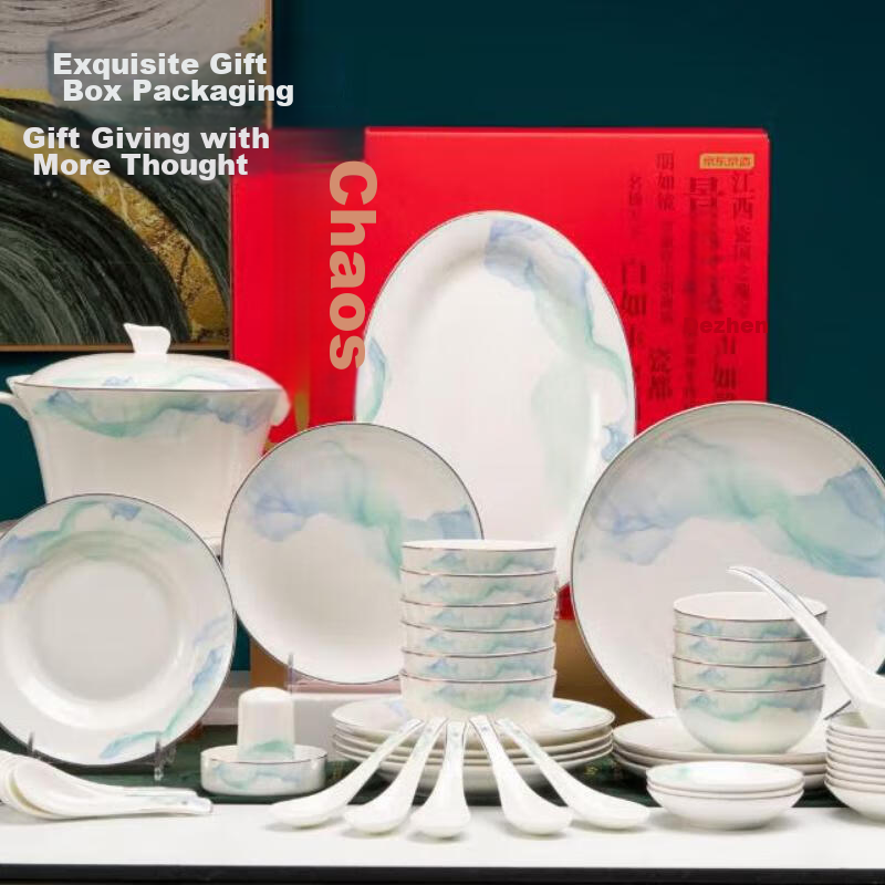 Jingzao, Complete Set of Bowls, Plates And Tableware, Housewarming Porcelain Din...