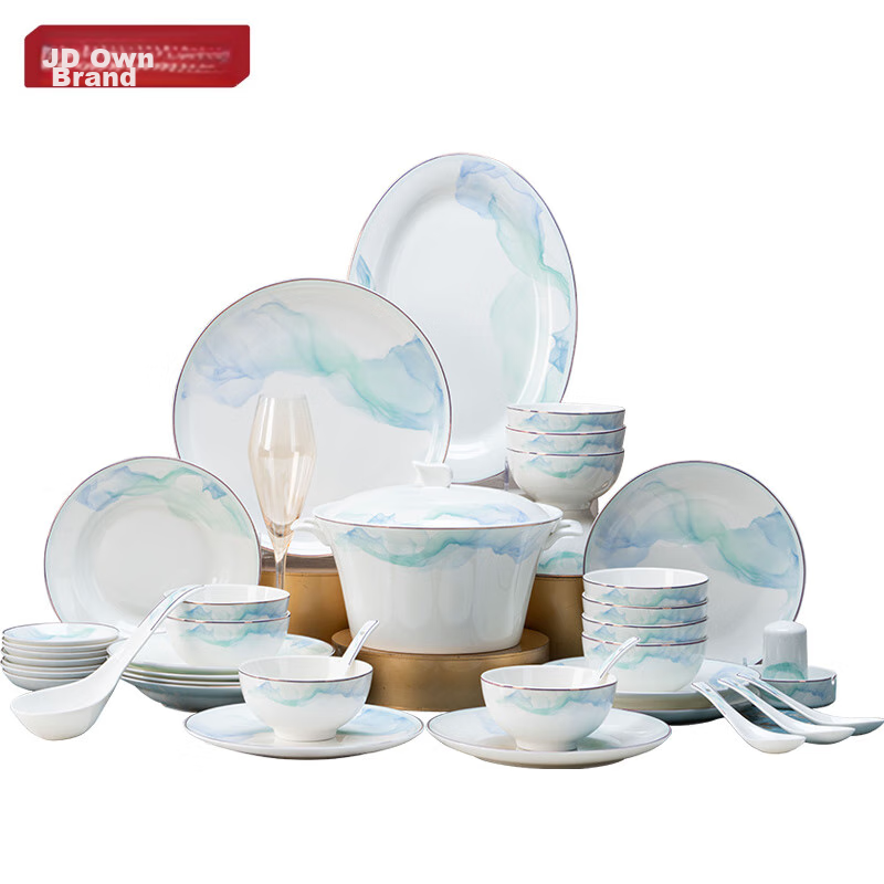 Jingzao, Complete Set of Bowls, Plates And Tableware, Housewarming Porcelain Din...