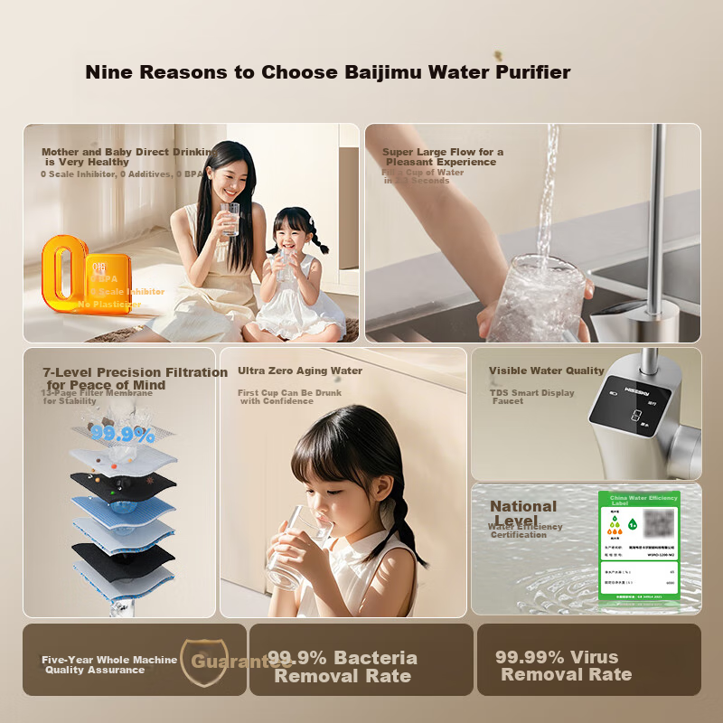 WISESKY Weisikai'er White Building Blocks, 1200G Large Flow Under-Sink Water Pur...