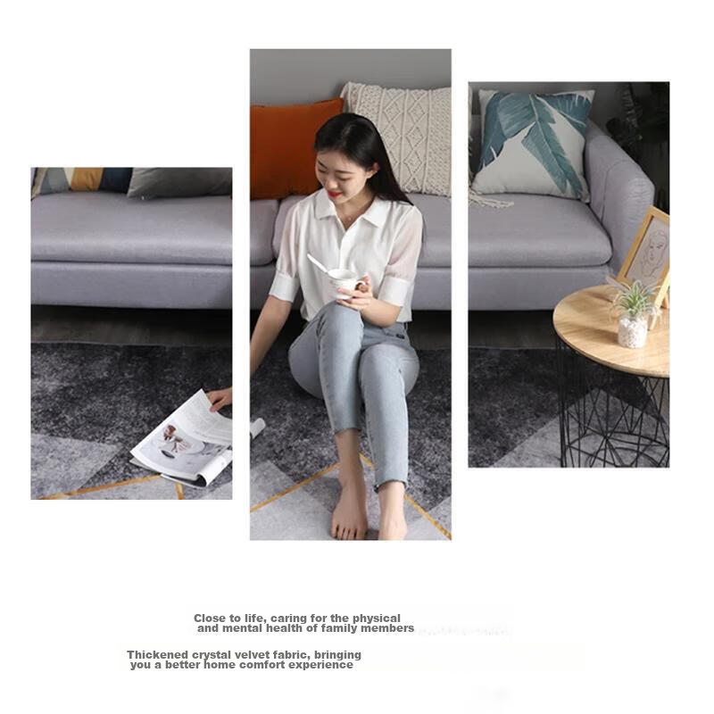 Mengting Crystal Velvet Living Room Carpet, Skin-Friendly Comfortable Dirt-Resis...