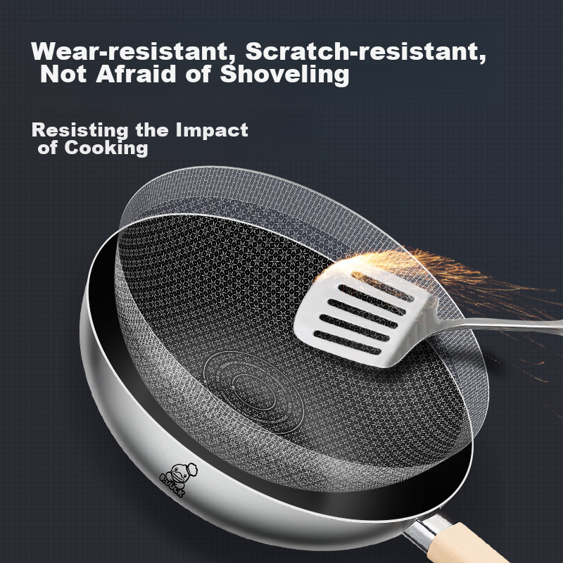 Chuidahuang 316 Stainless Steel Wok 30cm Non-Stick Flat Bottom Frying Pan Compat...