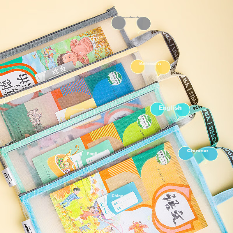 Jinde Li 4 A4 Mesh Subject Classification Pouch, Handheld File Bag, Elementary t...