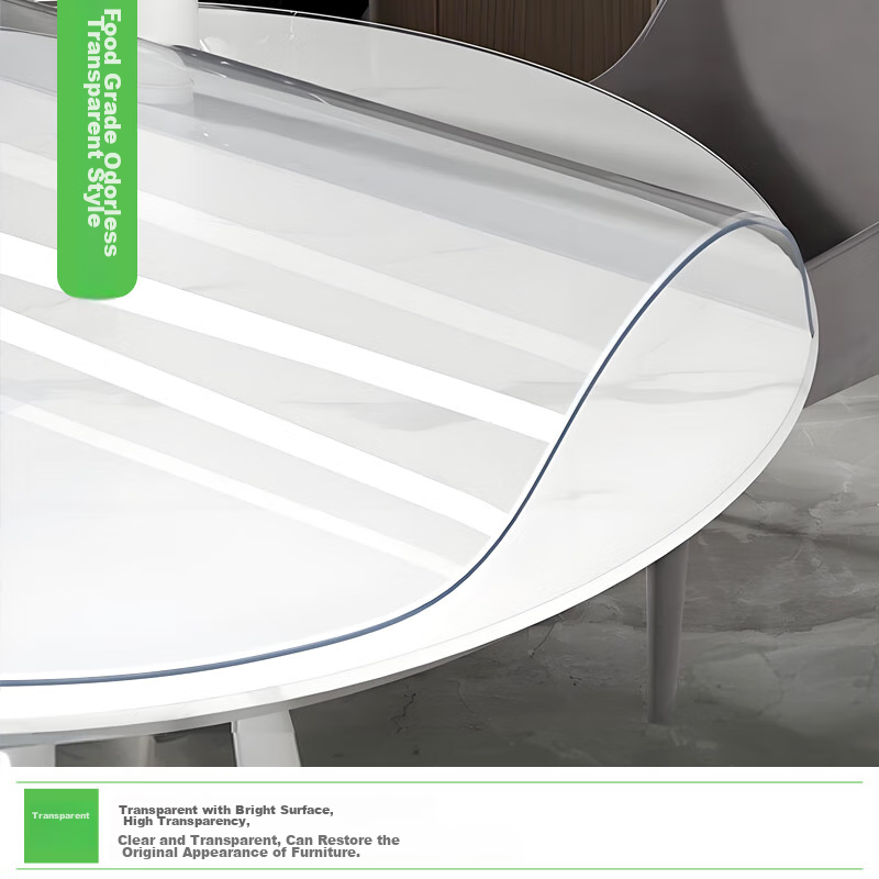 Gusi Round Table Mat, Transparent Circular Coffee Table Cover, PVC Dining Table...
