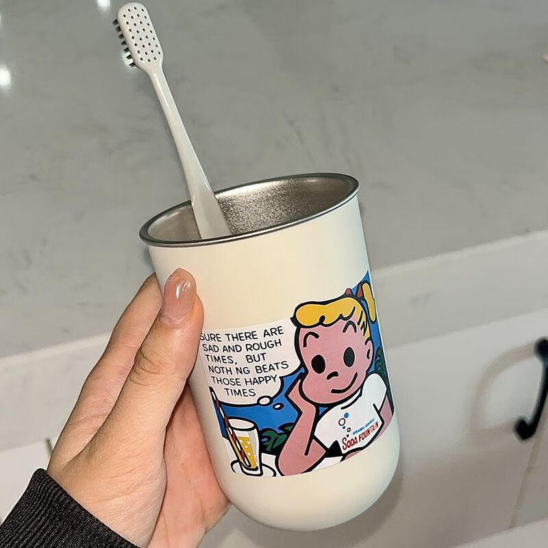 Jiebishi Japanese-Style Stainless Steel Mouthwash Cup, Couple's Toothbrush Cup,...