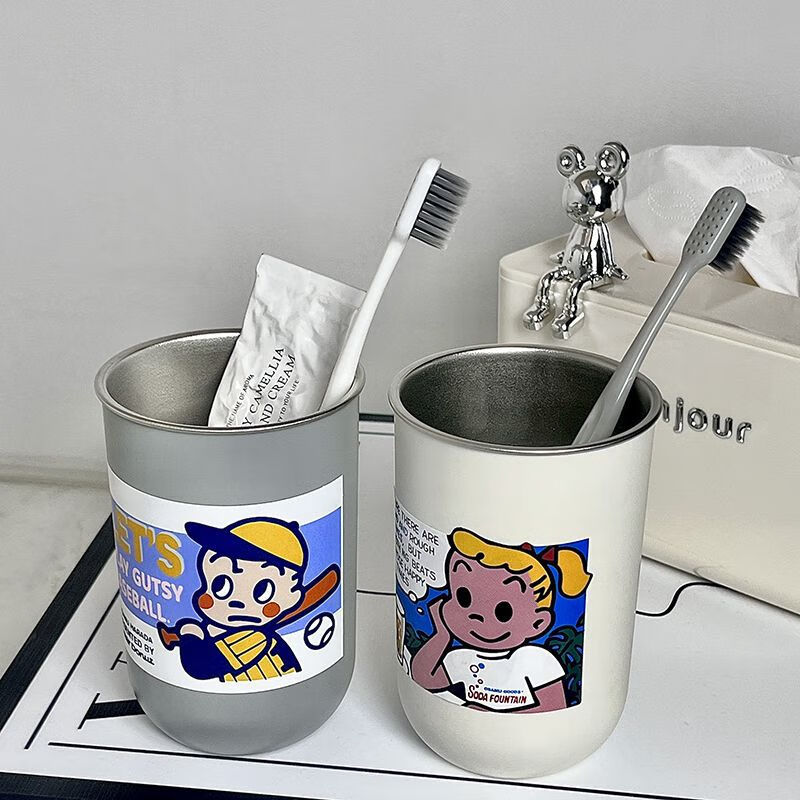 Jiebishi Japanese Stainless Steel Mouthwash Cup, Couple's Toothbrush Cup, Home T...