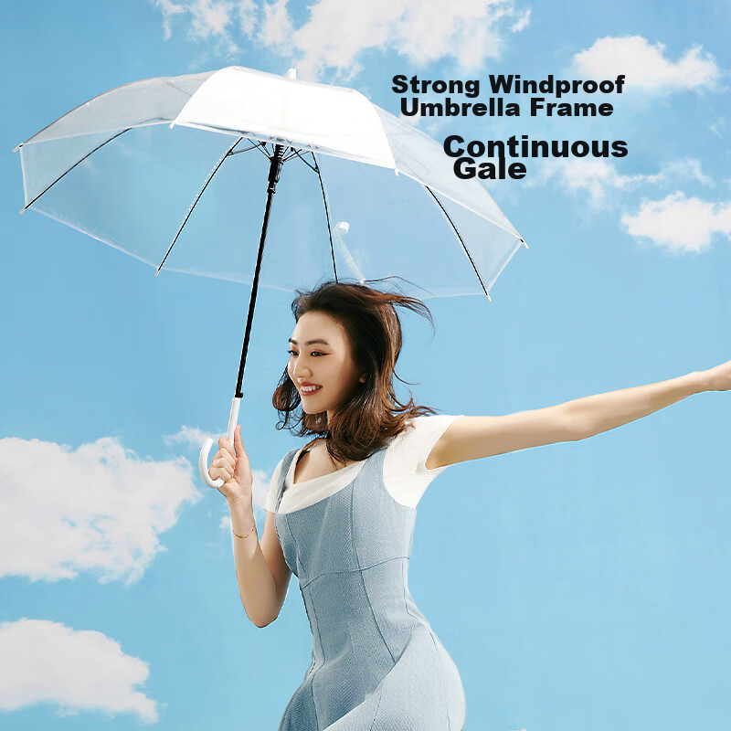 Jingzao Transparent Umbrella, Automatic Large Long Handle Straight Pole Simple S...