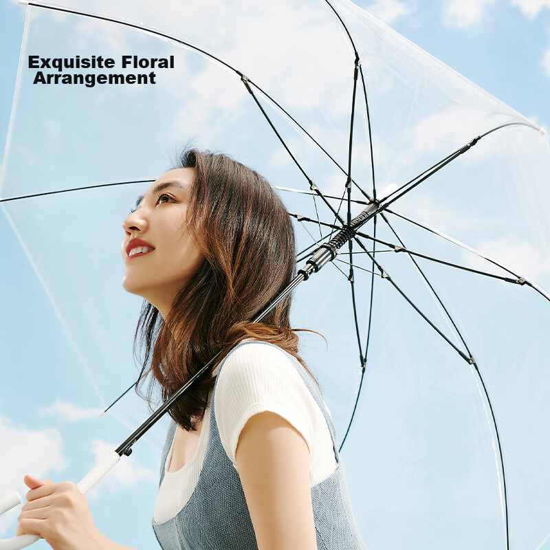 Jingzao Transparent Umbrella, Automatic Large Long Handle Straight Pole Simple S...