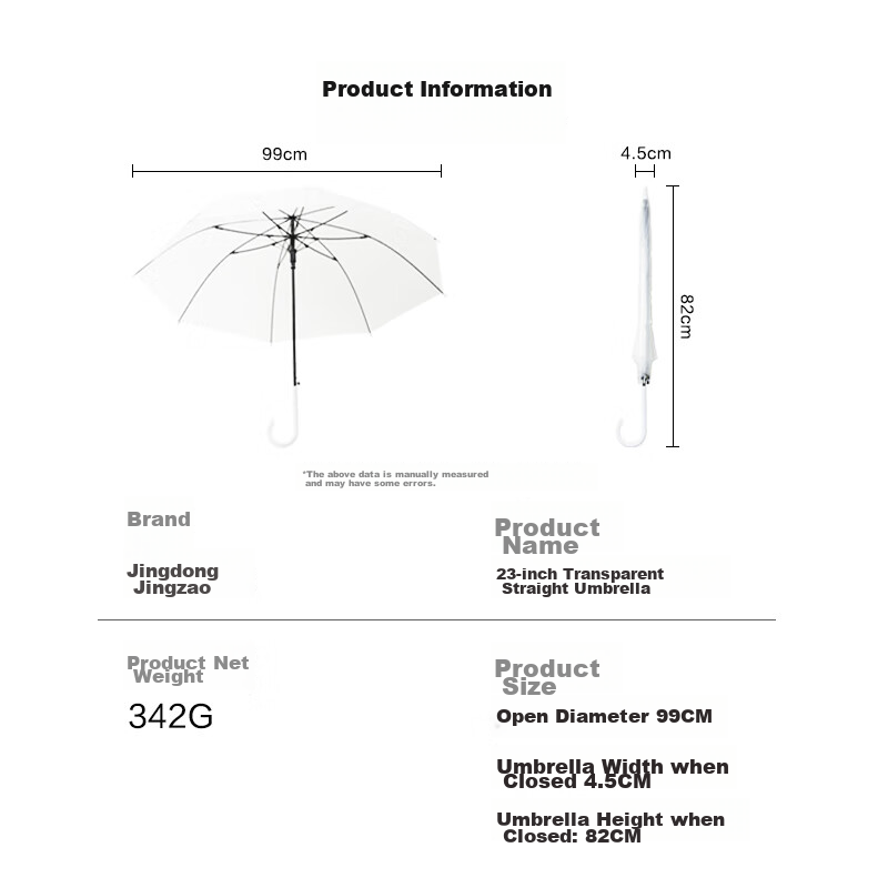 Jingzao Transparent Umbrella, Automatic Large Long Handle Straight Pole Simple S...