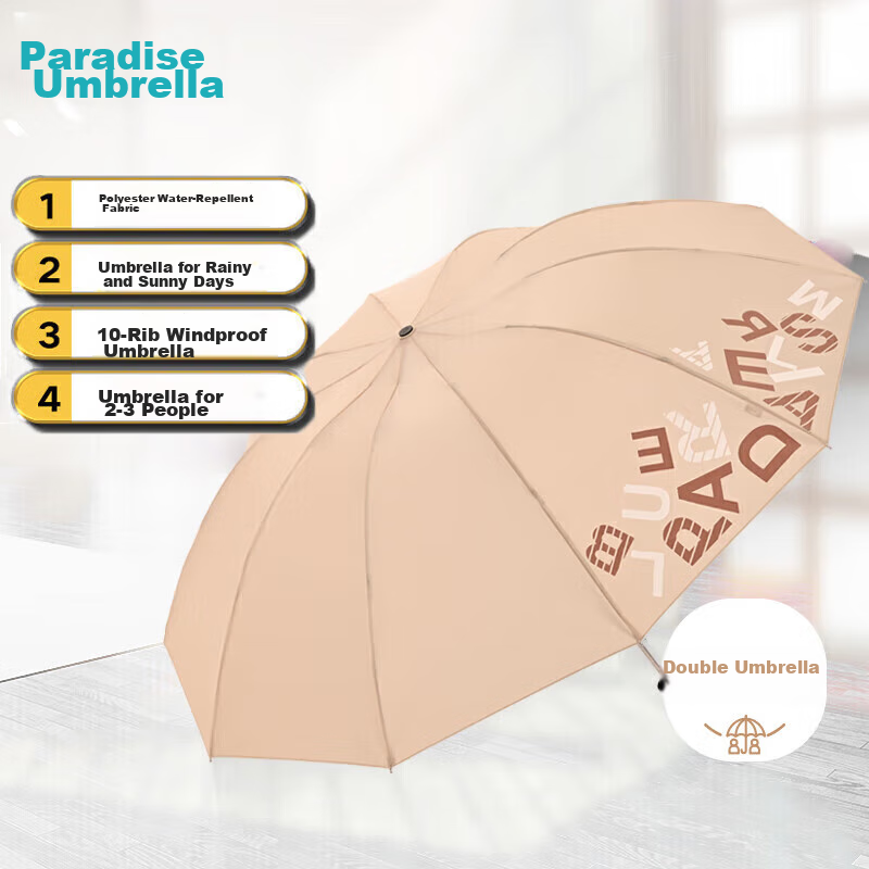 Paradise Double-Person Umbrella, Three-Fold, Sunshade Umbrella, 10 Ribs, Enlarge...