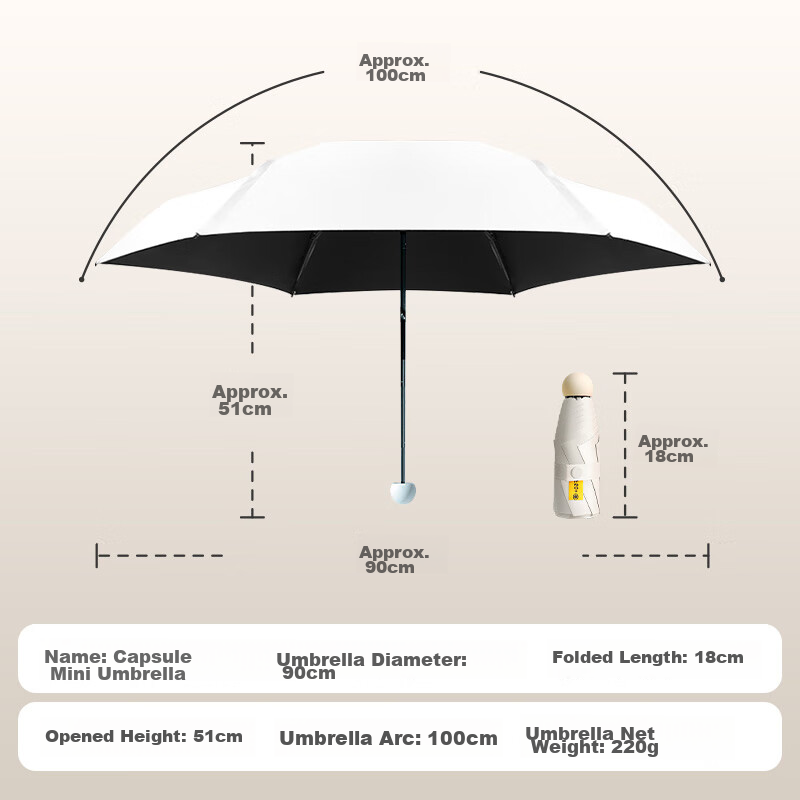 Xiaomo Folding Umbrella, Sun And Rain Protection, UV-Resistant, Mini Portable, C...