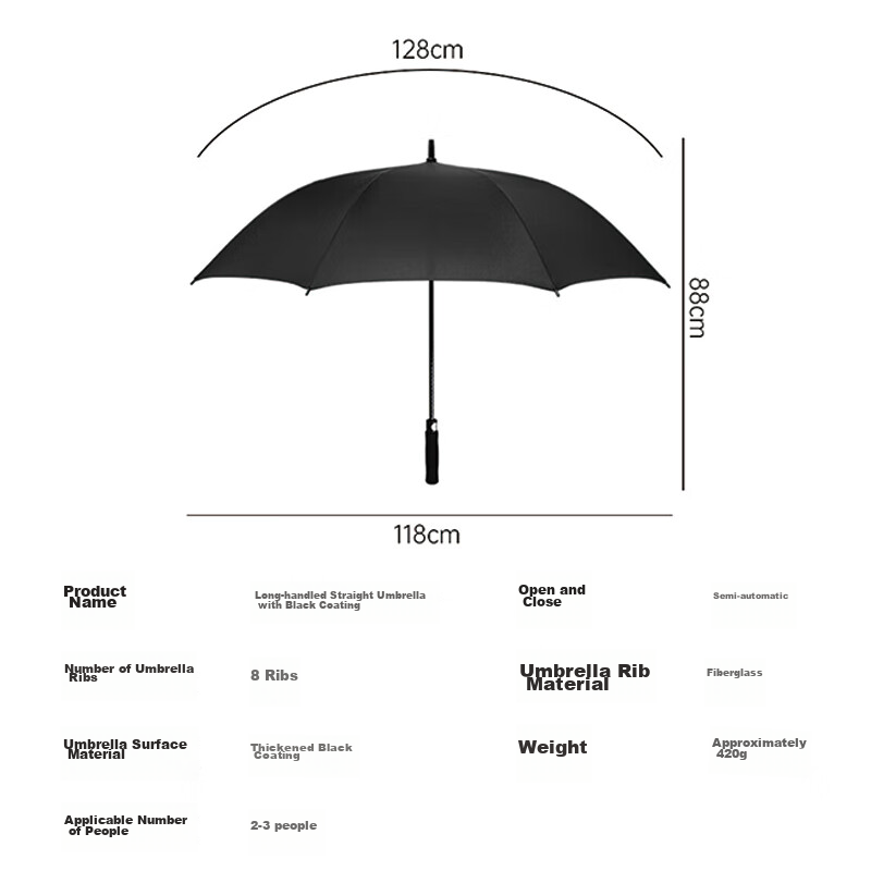 Tianwei Umbrella, Black Rubber Thickened Straight Handle Umbrella, Sun Protectio...