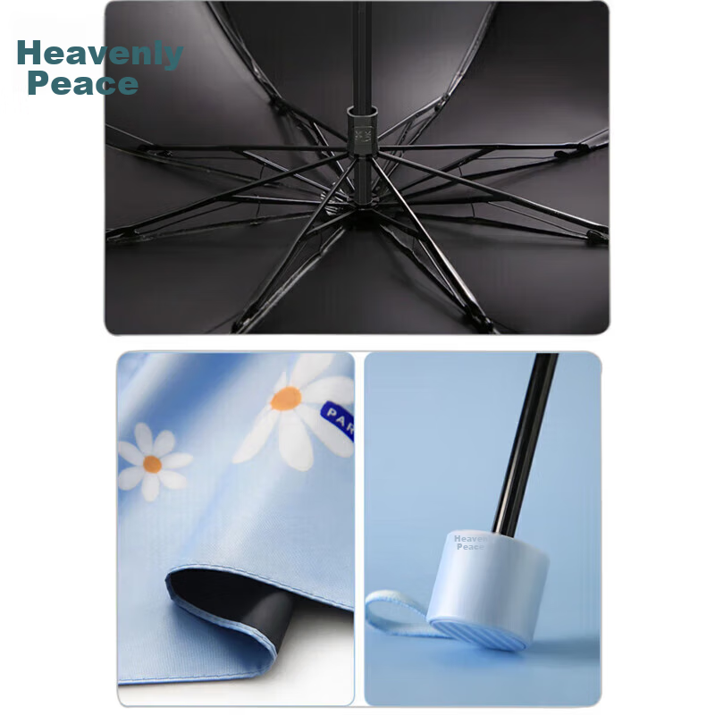 Paradise UV Protection Umbrella, Tri-Fold Black Gel Sunshade, 57*8 Ribs, Cloud P...