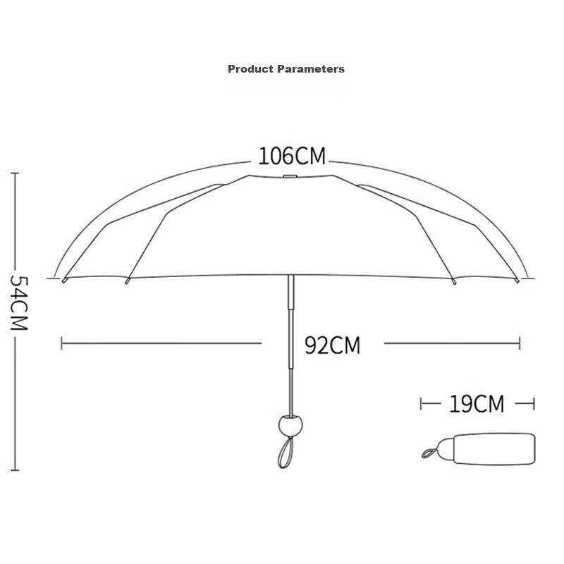 Paradise UV Protection Umbrella, 5-Fold Golden Crown Black Gel Sun Protection, L...