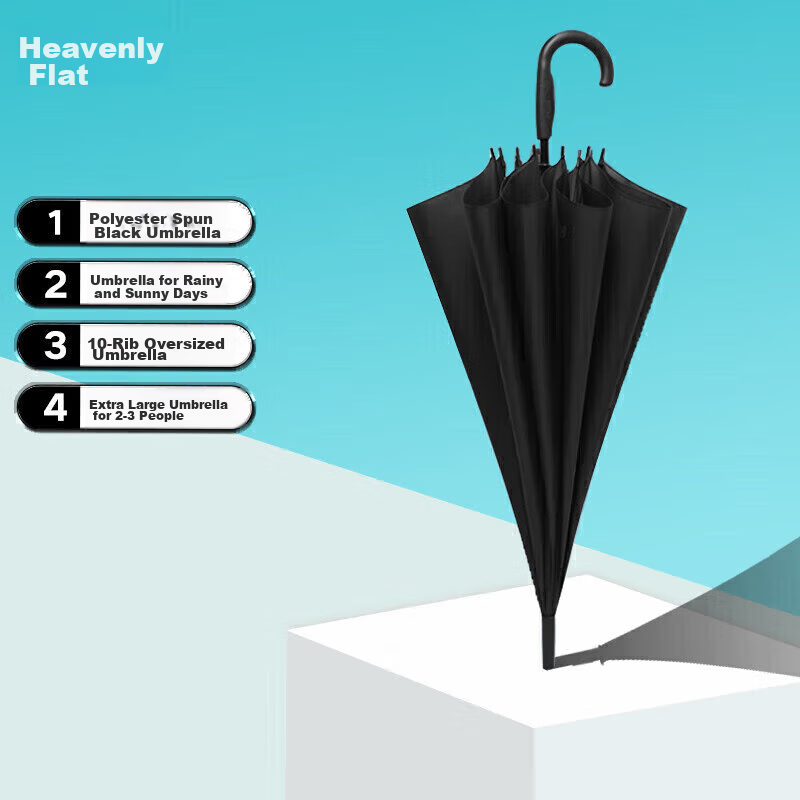 Paradise Long-Handle Enlarged Umbrella, Semi-Automatic Black Rubber Straight Pol...