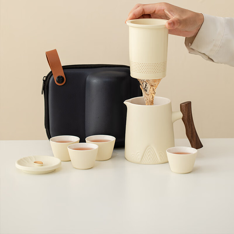 Jingzao Travel Tea Set, Portable Tea Set with Quick Cup, Outdoor Tea Cups, Compl...