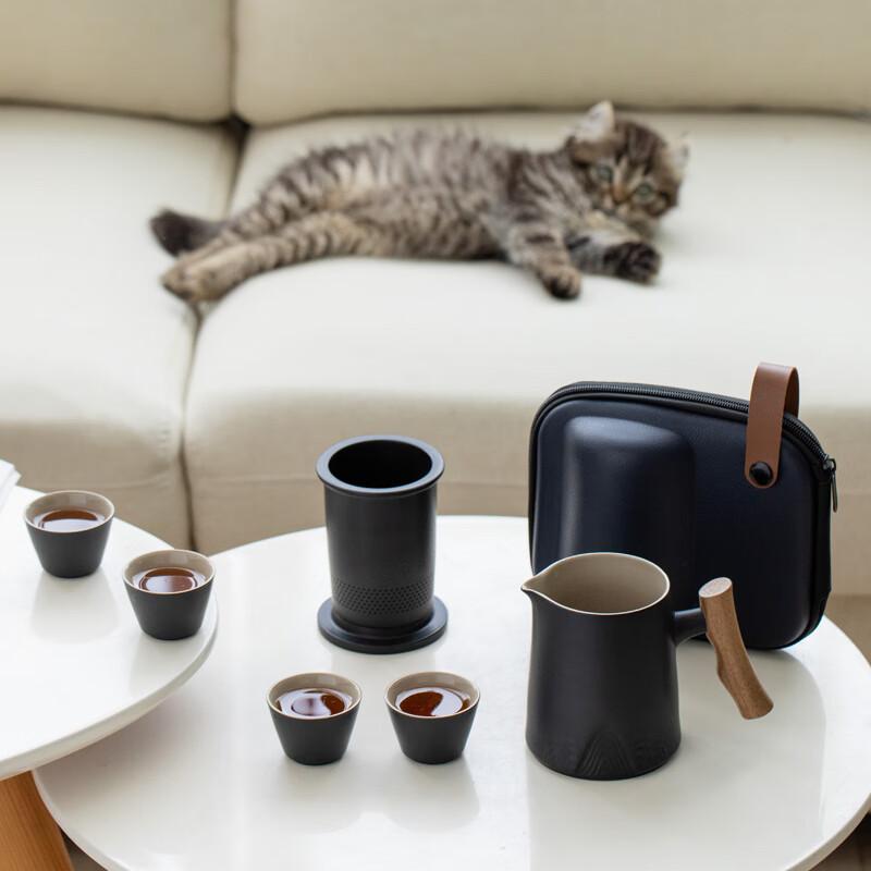 Jingzao Travel Tea Set Black Pottery Zhoushan Quick Cup Outdoor Portable Tea Set...