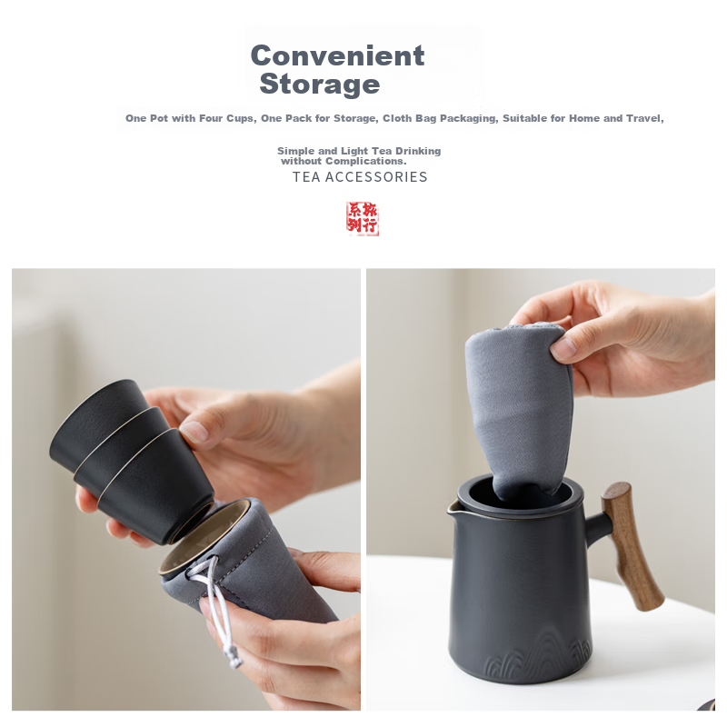 Jingzao Travel Tea Set Black Pottery Zhoushan Quick Cup Outdoor Portable Tea Set...