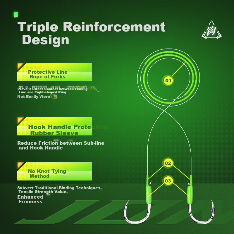 JIADIAONI Pre-Tied Big Fish Rig with Double Hooks, Iseni Finished Line Set for G...