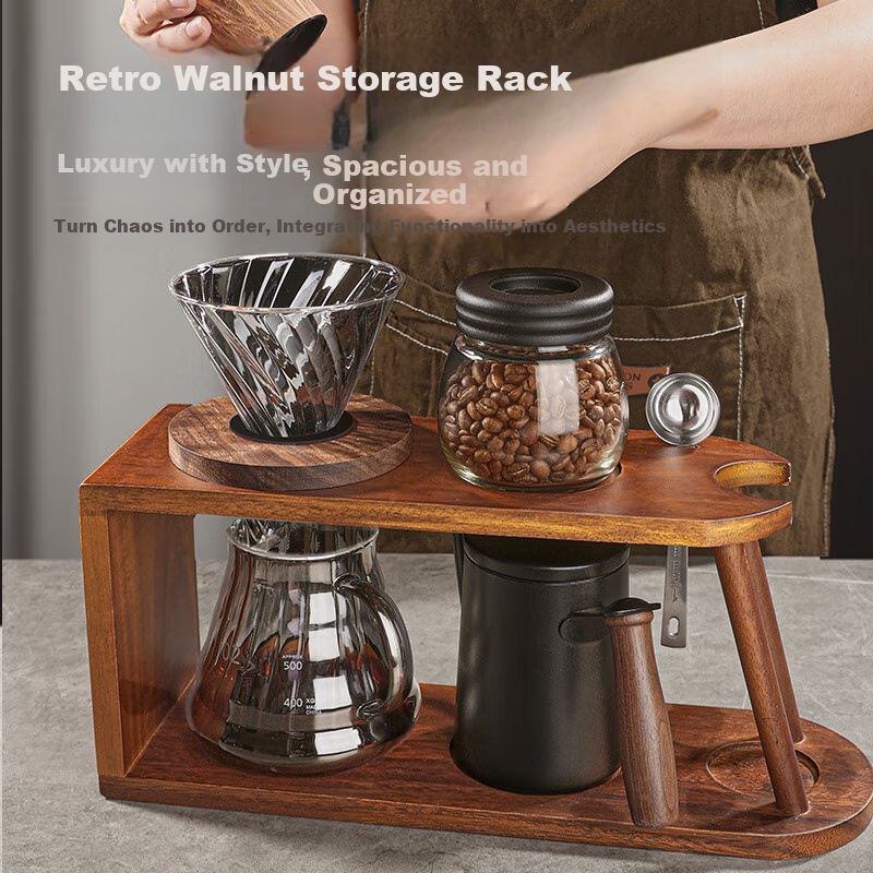 PAKCHOICE Pour-Over Coffee Maker Set with Hand Grinder, Walnut Wood Stand, Home...