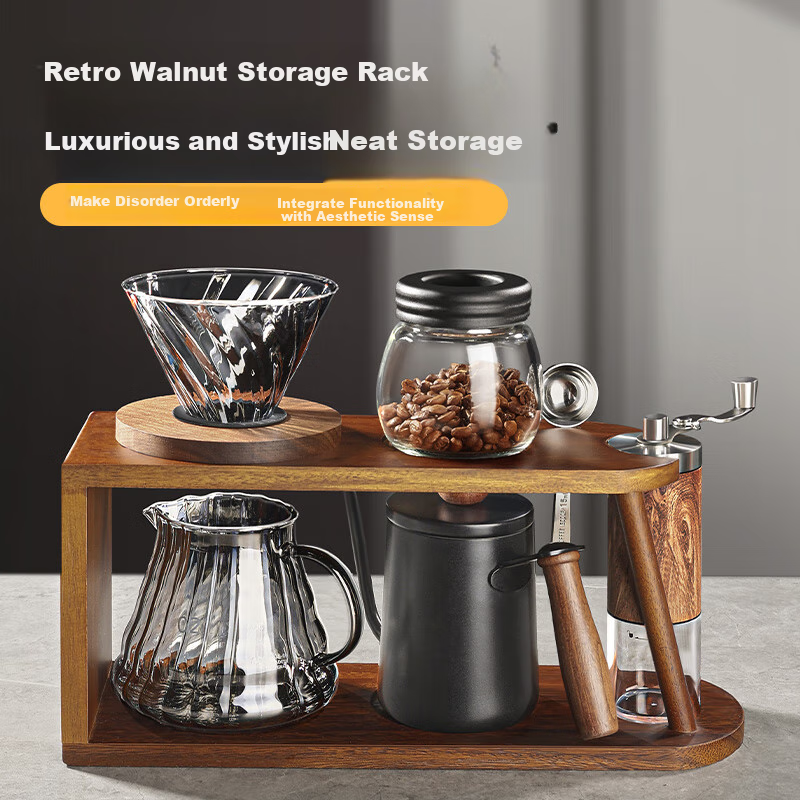 PAKCHOICE Pour-Over Coffee Maker Set with Hand Grinder, Walnut Wood Stand, Home...