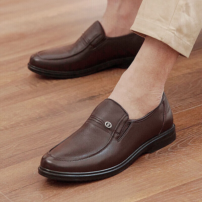 Kangnai Men's Leather Shoes, Round Toe Slip-On Formal Shoes, Lightweight Easy-On...