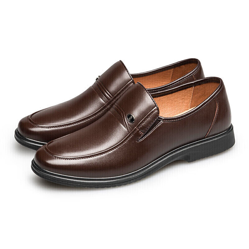 Kangnai Men's Leather Shoes, Round Toe Slip-On Formal Shoes, Lightweight Easy-On...